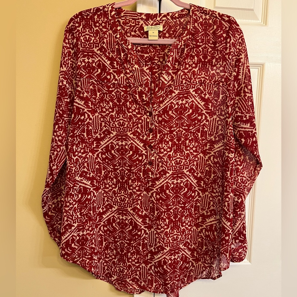 Lucky Brand tunic blouse, excellent condition deep red/tan